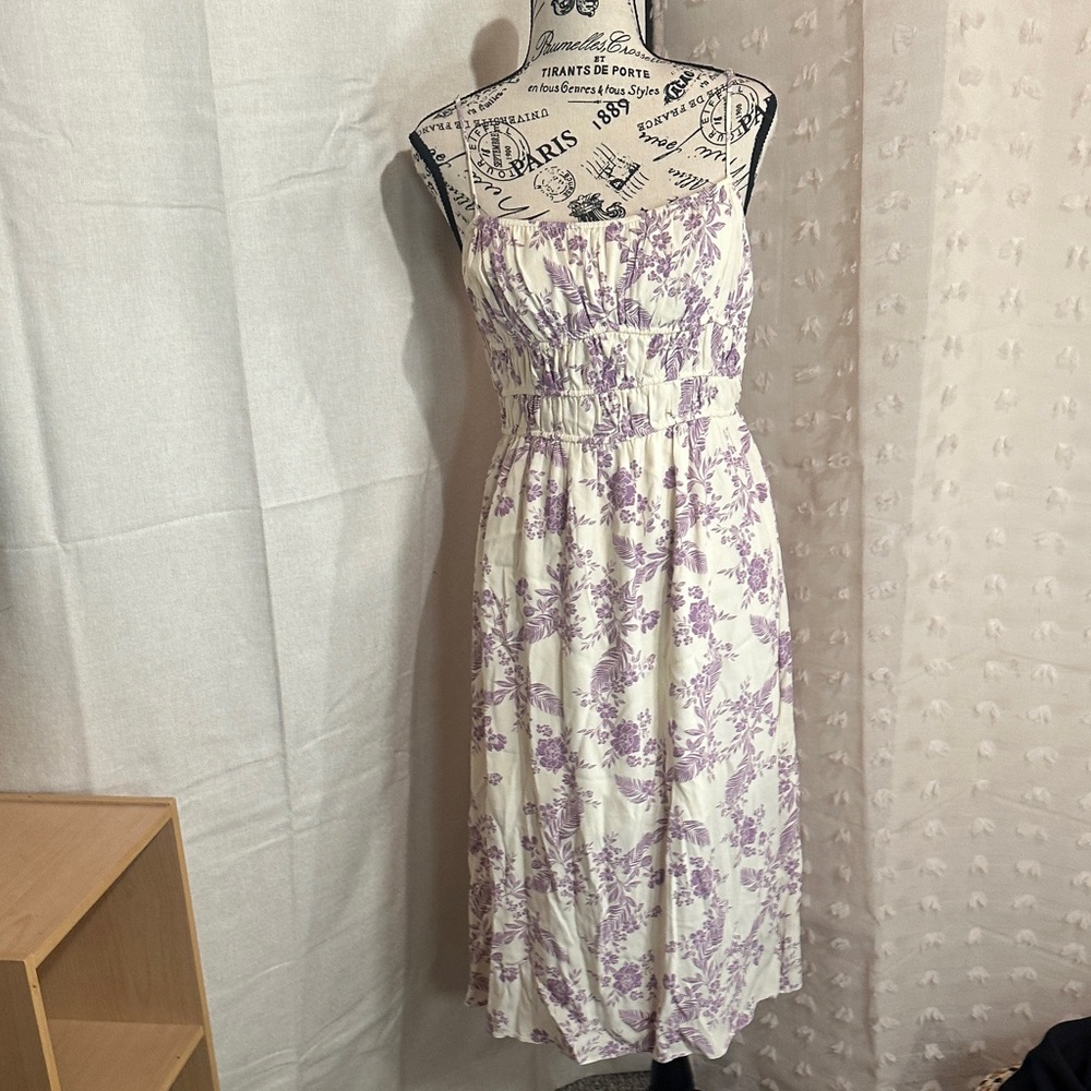 Sage Cream Midi Dress with Lavender Floral Print